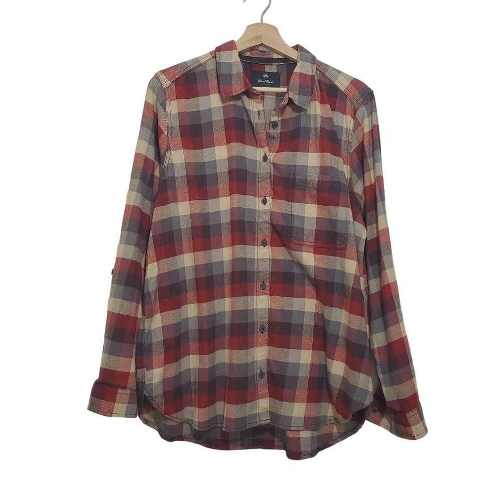 Wind River | Soft Checkered Flannel Button Front Shirt Roll Tab Sleeves
